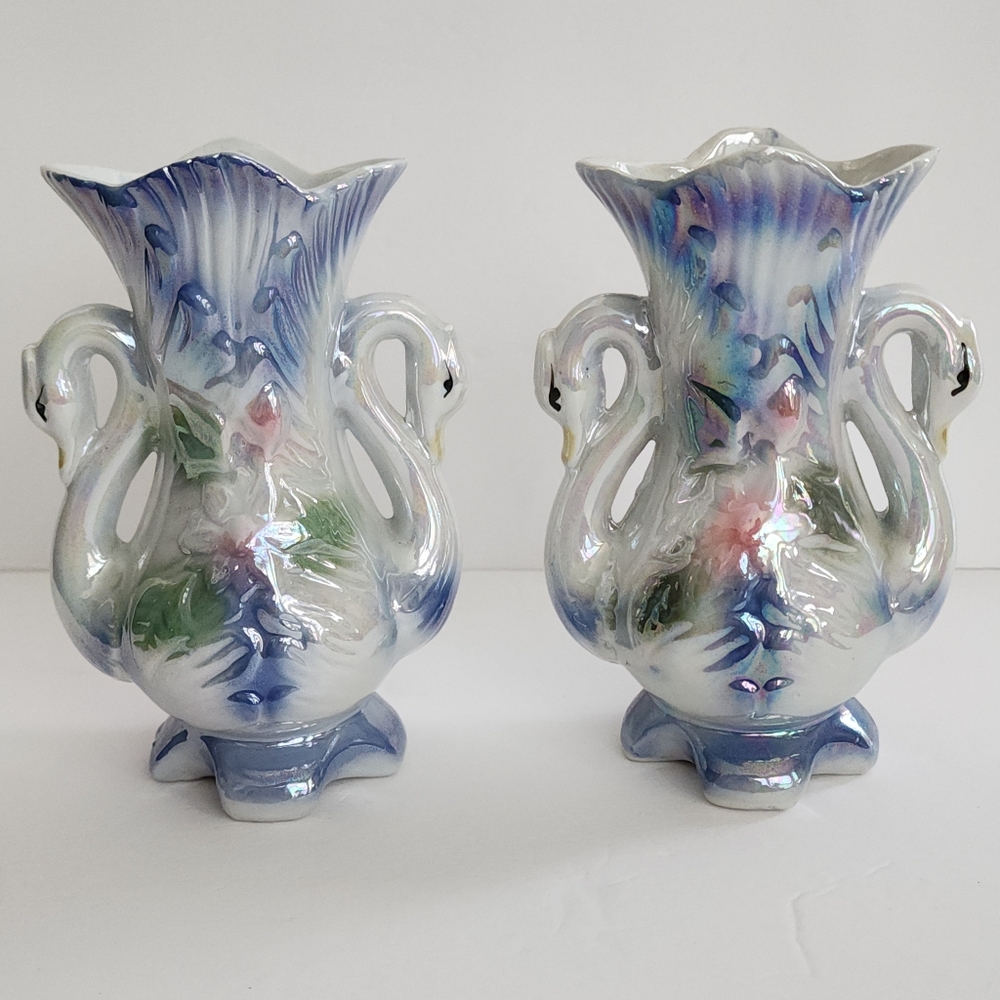 Lusterware Swan Ceramic Vase Set - Picture 8 of 16